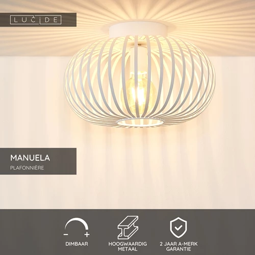 Lucide MANUELA - Plafonnière - Ø 39,5 cm - 1xE27 - Wit - USP